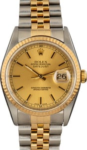 Rolex Datejust 36MM Steel & 18k Gold, Fluted Bezel Champagne Dial, B&P (2002)