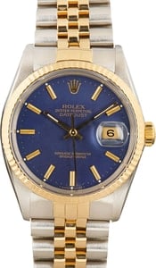 PreOwned Rolex Two Tone Datejust 16013 Blue Index Dial