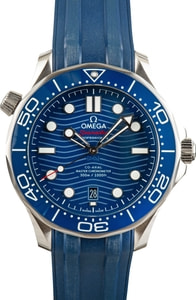 Pre-owned Omega Seamaster Diver 300M Blue Dial & Rubber Strap