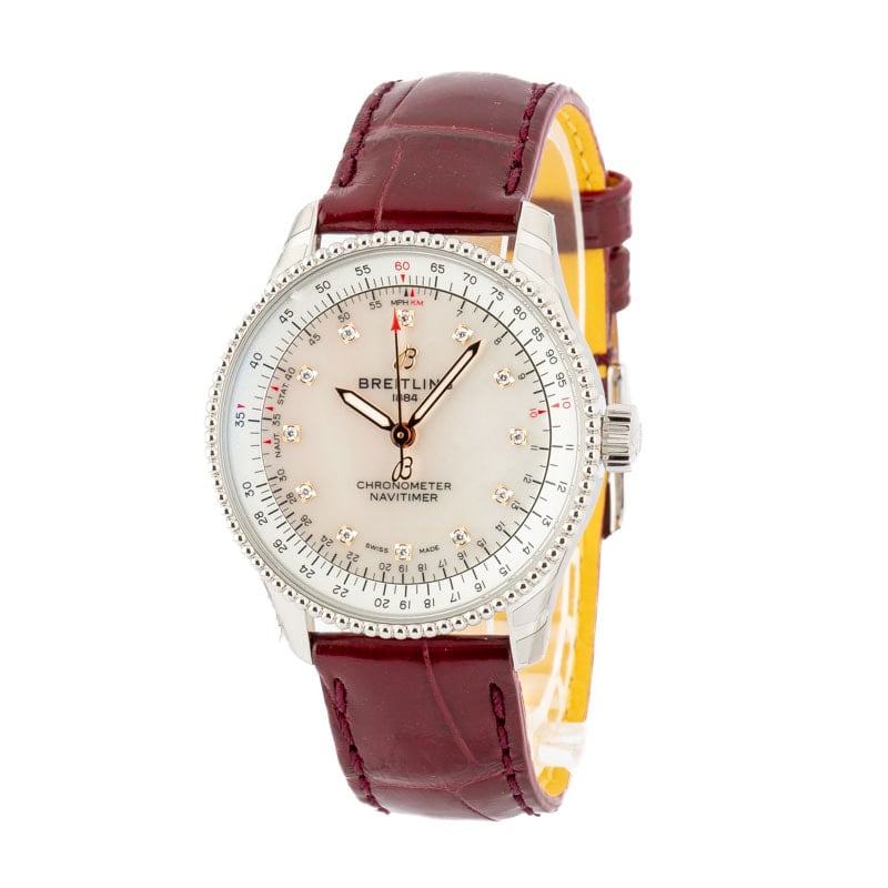 Breitling Navitimer Automatic 35 Steel on Burgundy Strap