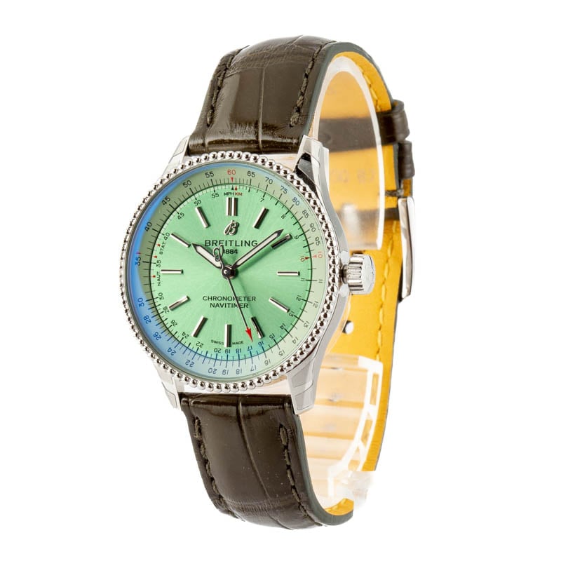 Breitling Navitimer Automatic 35 Steel on Green Leather Strap