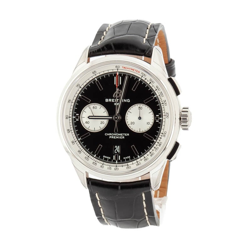 Breitling Premier B01 Black Dial & Leather Strap