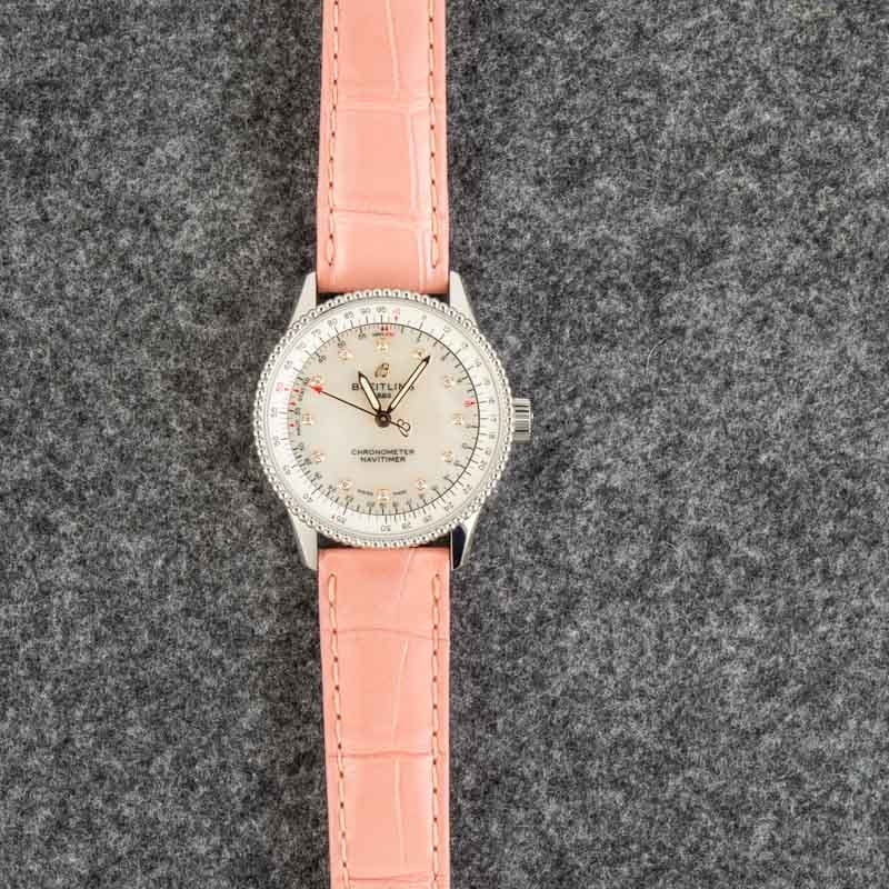 Pre-owned Breitling Navitimer Automatic 35 Pink Leather Strap