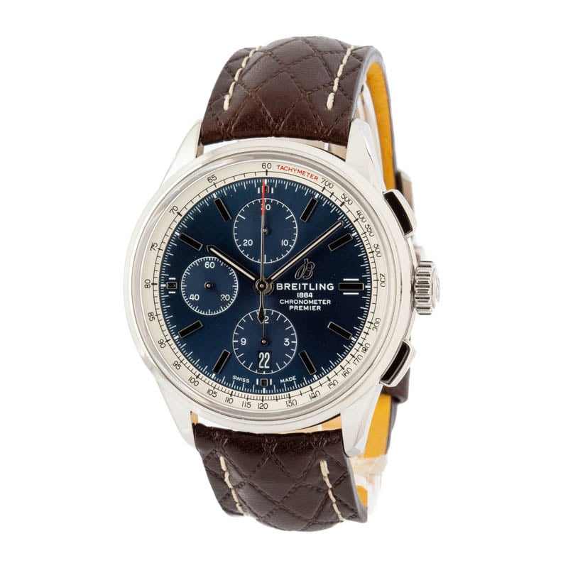 Pre-owned Breitling Premier Stainless Steel Blue Dial