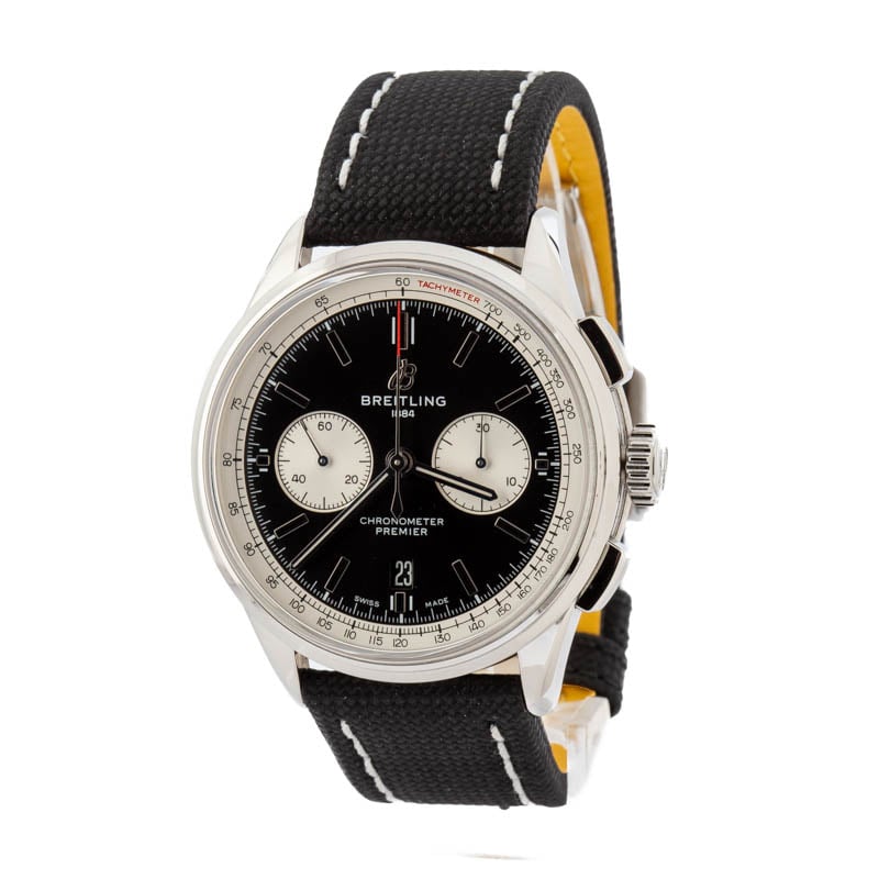 Pre-owned Breitling Premier B01 Black Dial & Leather Strap