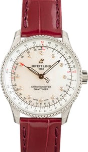 Breitling Navitimer Automatic 35 Mother of Pearl Dial on Burgundy Strap