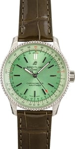 Breitling Navitimer Automatic 35 Steel on Leather Strap Green Dial