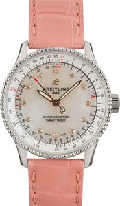 Pre-owned Breitling Navitimer Automatic 35 Pink Leather Strap