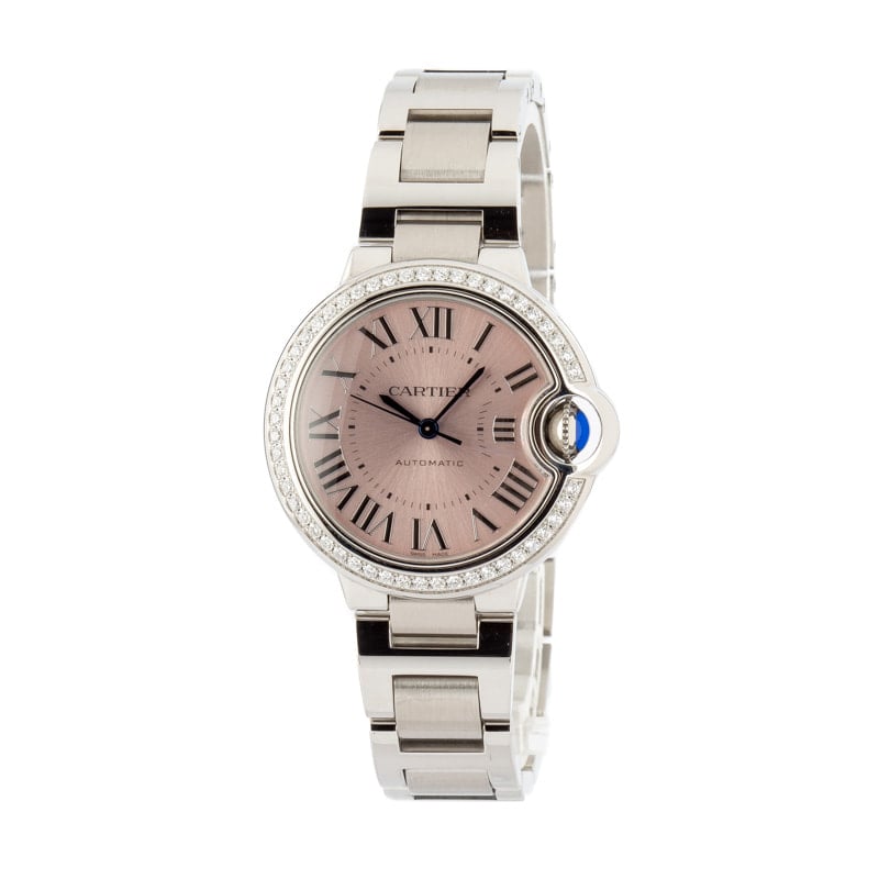 Cartier Ballon Bleu Pink Dial Diamond Bezel