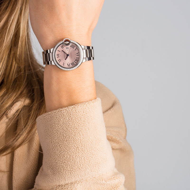 Cartier Ballon Bleu Pink Dial Diamond Bezel