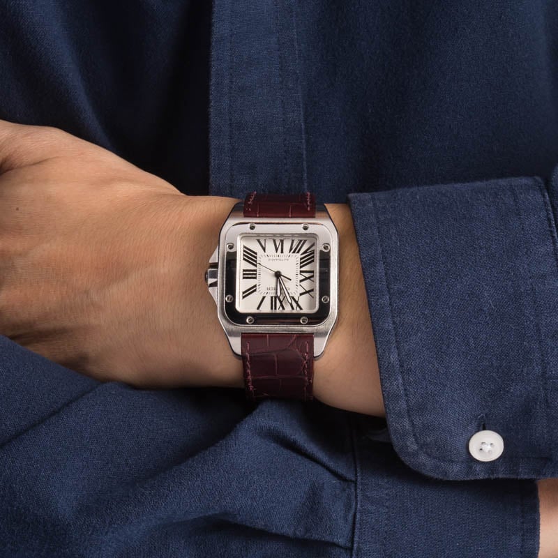 Cartier Santos 100 Silver Roman Dial