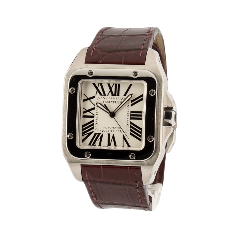 Cartier Santos 100 Silver Roman Dial