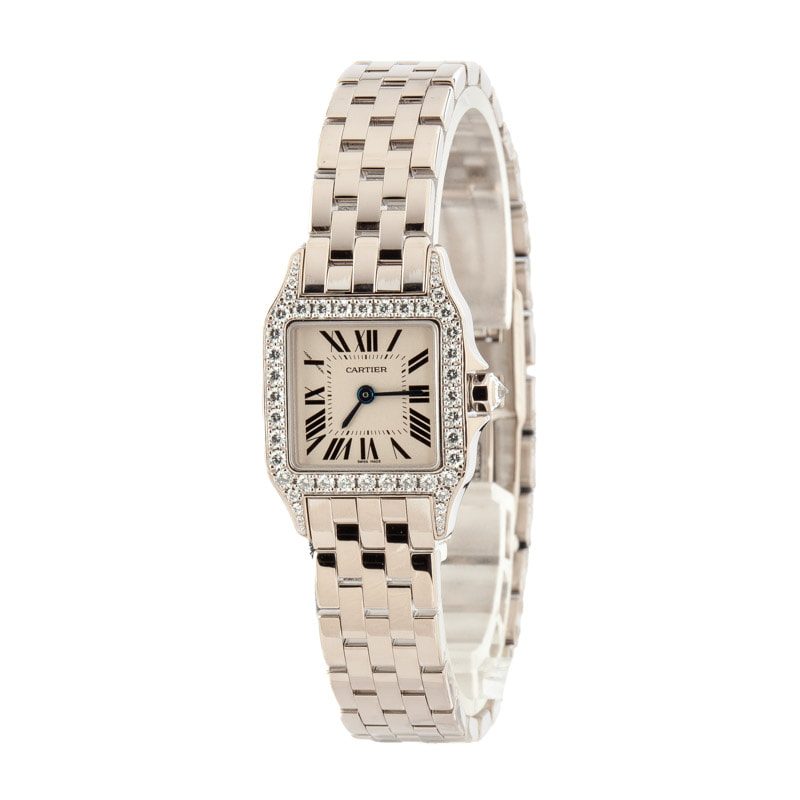 Cartier Santos Demoiselle 18k White Gold Diamond Case