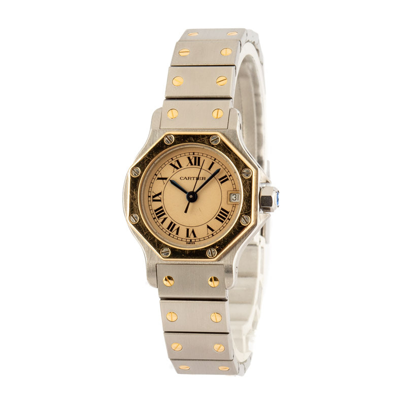 Ladies Cartier Santos Steel & 18k Yellow Gold