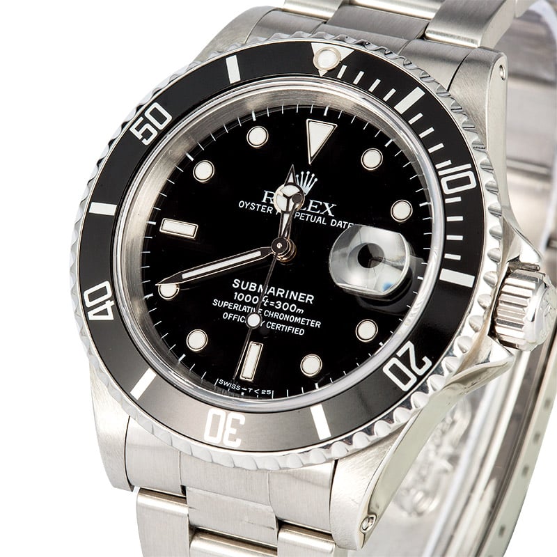 Rolex Black Submariner 16610 Factory Stickered