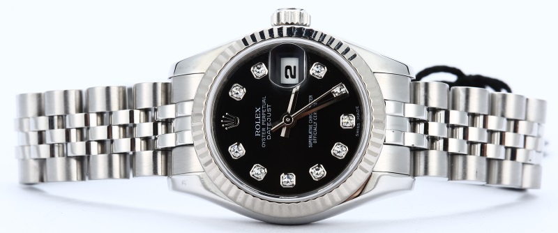 Rolex Lady-Datejust 179174 Black Diamond Dial 100% Genuine