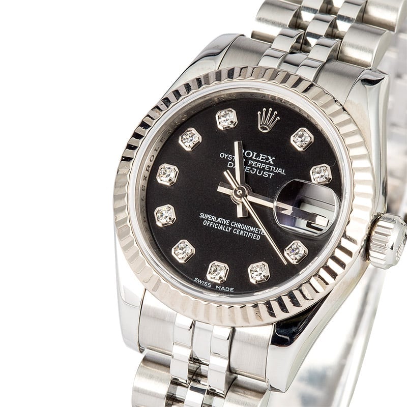 Rolex Lady-Datejust 179174 Black Diamond Dial 100% Genuine