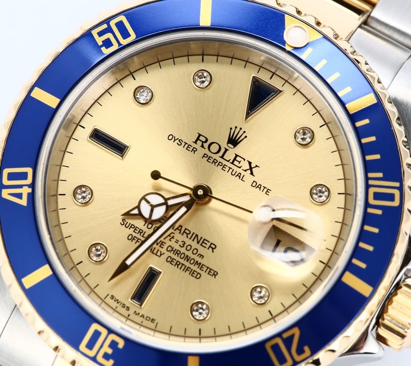 Rolex Blue Submariner 16613 Champagne Serti