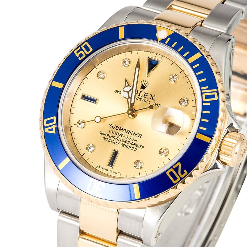 Rolex Blue Submariner 16613 Champagne Serti