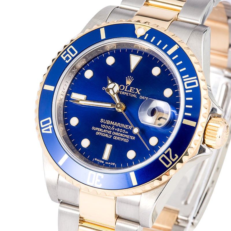 Rolex Blue Submariner 16613 Serial Engraved