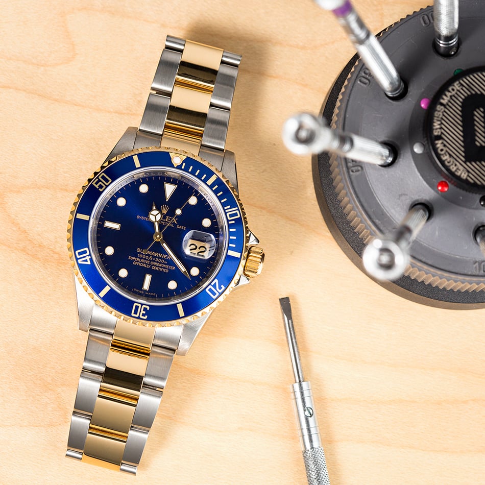 Rolex Blue Submariner 16613 Serial Engraved