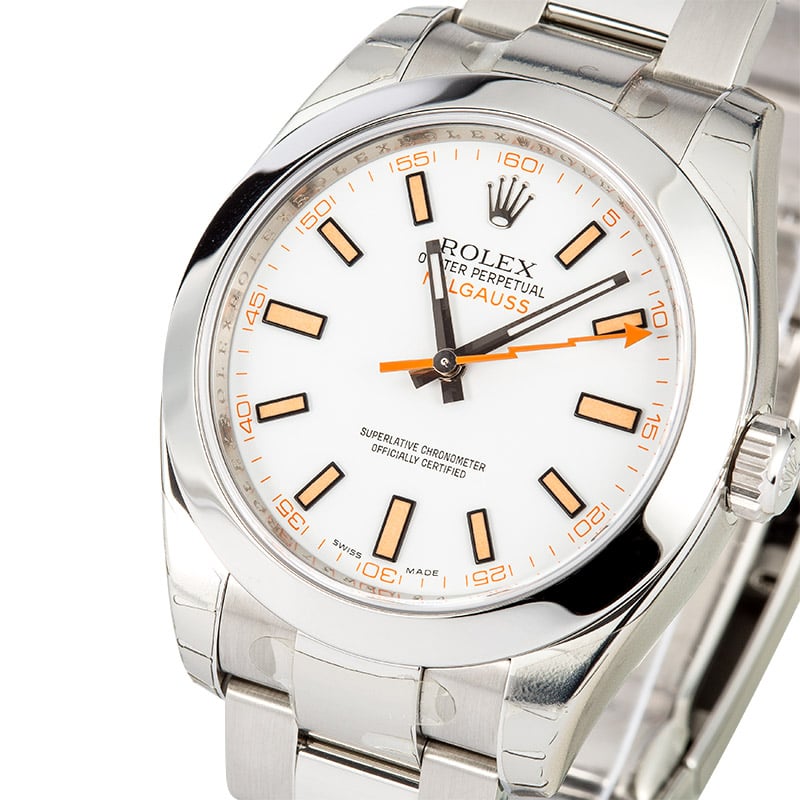 Rolex Milgauss 116400 White Dial with Orange Markers