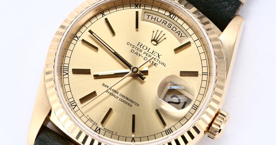 Rolex President 18238 18k Yellow Gold Fluted Bezel