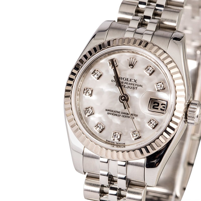 Certified Rolex Ladies Datejust 179174 MOP Diamond Dial