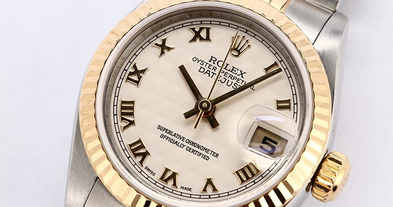 Ladies Rolex Datejust 79173 Ivory Pyramid Roman Dial