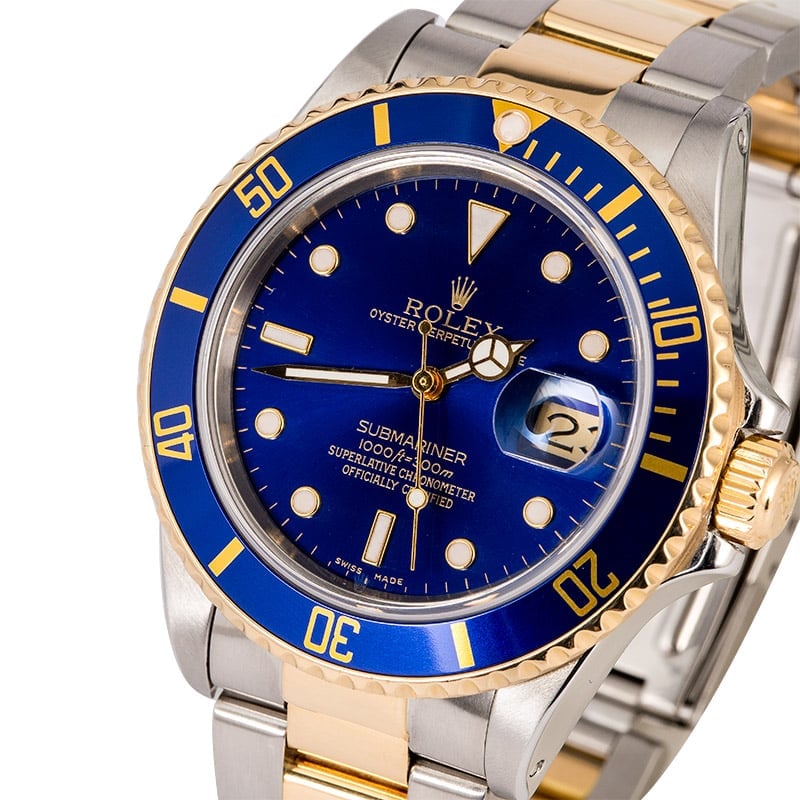 Blue Dial Rolex Submariner 16613 Two Tone Men's Watch