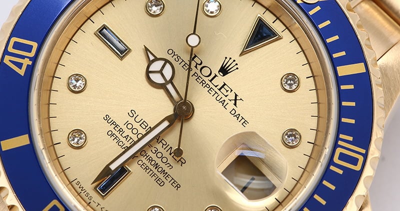 Rolex Serti Submariner 16618 Yellow Gold Oyster