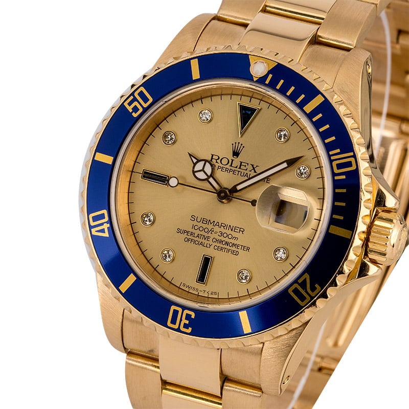 Rolex Serti Submariner 16618 Yellow Gold Oyster