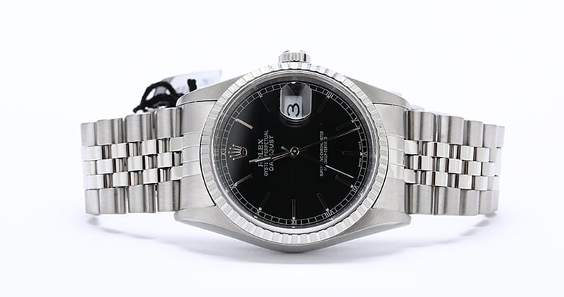 Rolex Datejust 16220 Black Dial Steel Jubilee