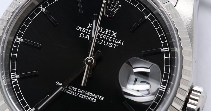 Rolex Datejust 16220 Black Dial Steel Jubilee