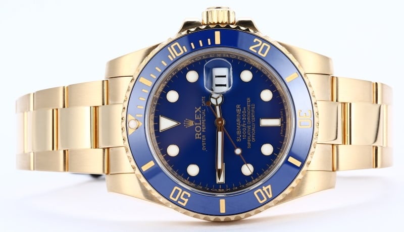 Rolex 18K Yellow Gold Submariner 116618 Blue Dial