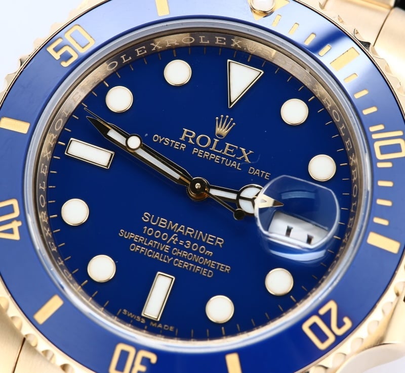 Rolex 18K Yellow Gold Submariner 116618 Blue Dial