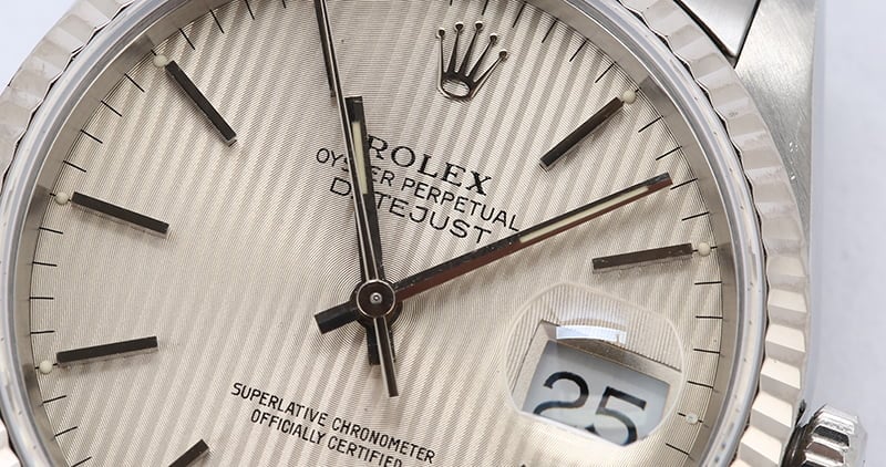 Rolex Datejust 16234 Silver Tapestry Index Dial