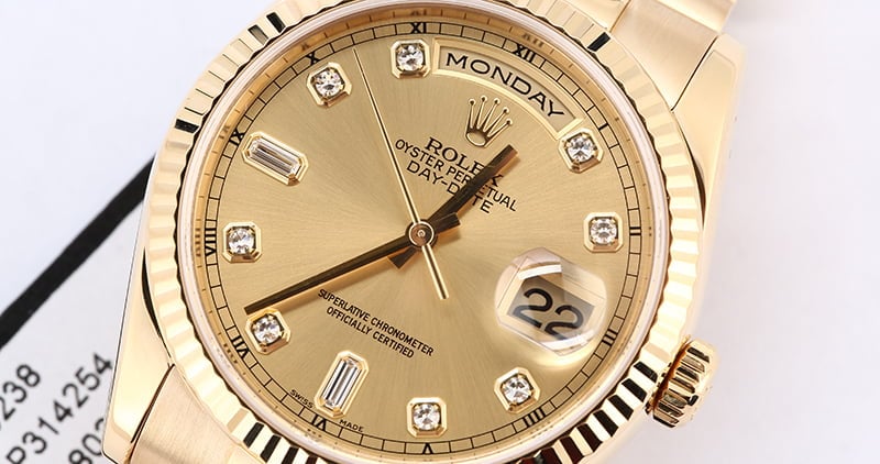 Men's Rolex President 118238 Champagne Diamond Dial