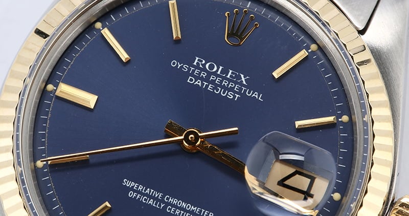 PreOwned Rolex Datejust 1601 Blue Index Dial