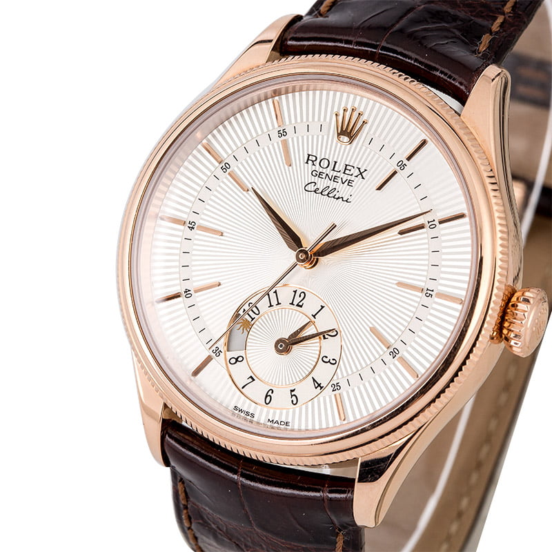 Everose Rolex Cellini 50525 Silver Guilloche Dial