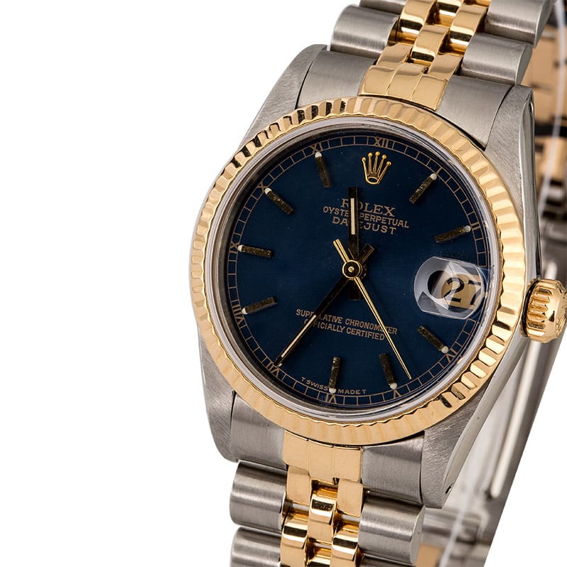 Mid-Size Rolex Datejust 68273 Blue Index Dial