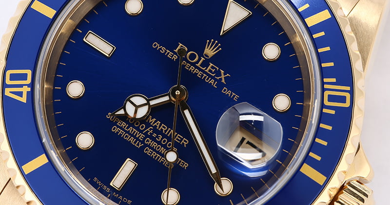 Rolex Submariner 16618 Yellow Gold Oyster Blue Bezel