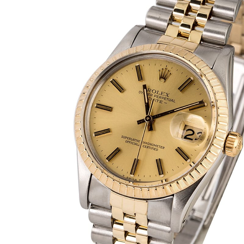 Two Tone Rolex Date 15053 Champagne Index Dial