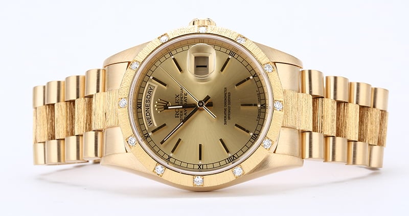 Rolex President 18308 Bark Finish Bezel with Diamonds