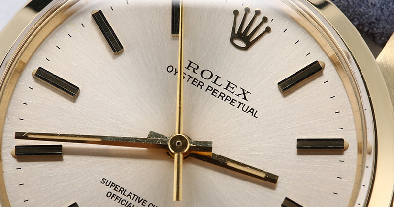 Rolex Oyster Perpetual 1002 Silver Dial with Yellow Gold Case