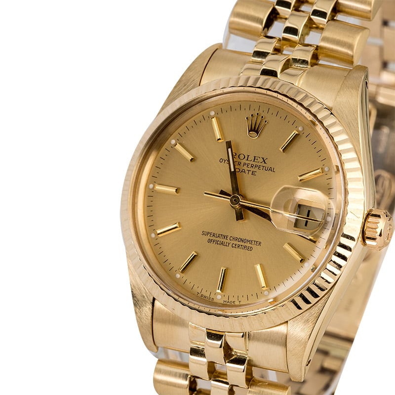 Rolex Date 15037 Champagne Pie Pan Dial