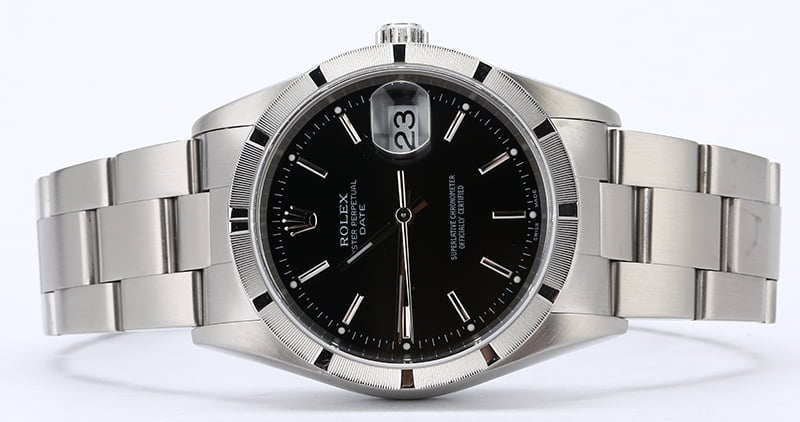 Rolex Date 15210 Black Dial with Steel Oyster