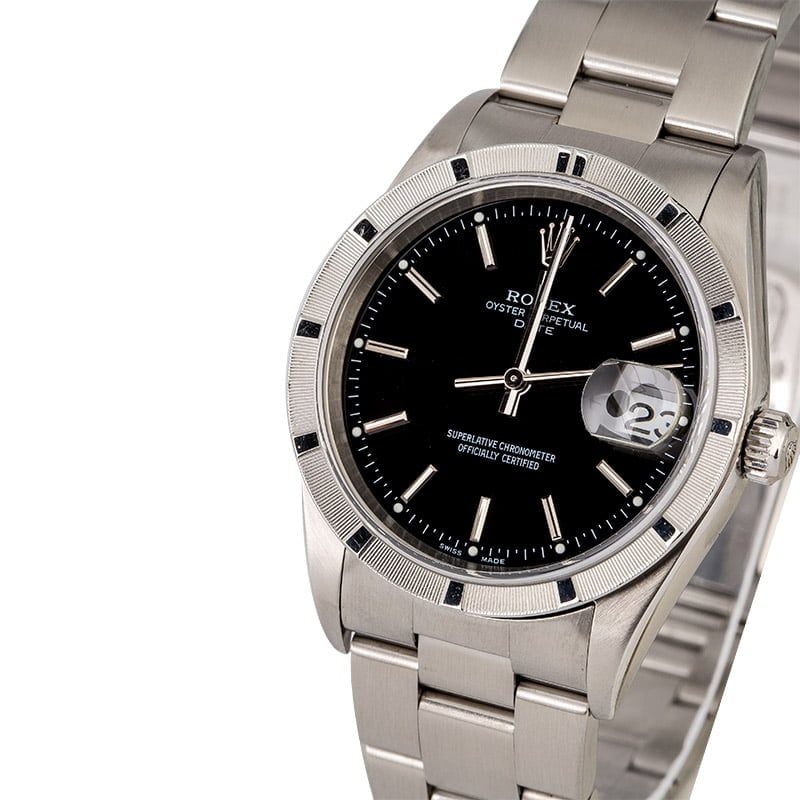 Rolex Date 15210 Black Dial with Steel Oyster