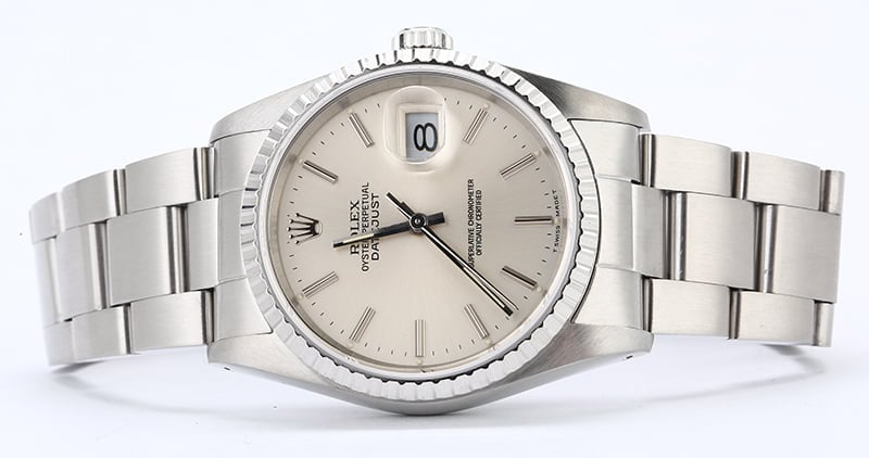 Men's Rolex Datejust 16220 Silver Dial Steel Oyster