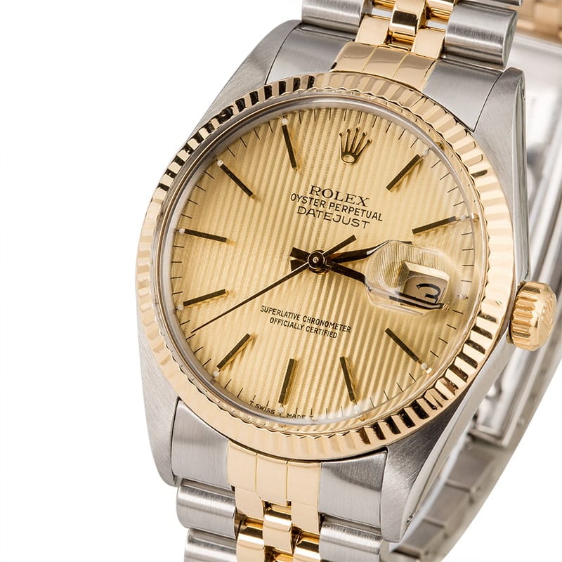 Men's Rolex Datejust 16013 Champagne Tapestry Index Dial